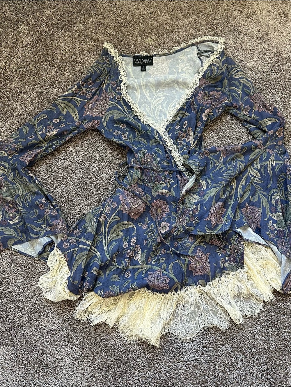Dolls Kill Blue Floral Lace-Trim Wrap Tunic